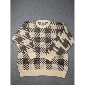 Vintage Ashley Sweater Mens 3XL Brown Plaid Cotton Crewneck Knit Pullover USA